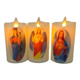 Velas Virgen Y Jesús Vela X 3 Und Eléctrica Led Luz