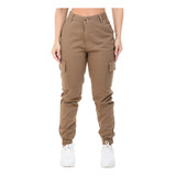 Calça Jeans Feminina Jogger Cargo Com Bolso Lateral 