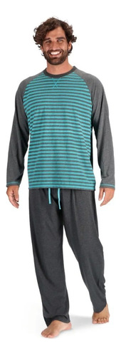 Pijama Largo Algodón Mota Talla L Color Gris Mt30178