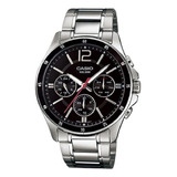 Reloj Casio Hombre Mtp-1374d Colores Surtidos/relojesymas Correa Plateada Bisel Negro Fondo Negro 1av