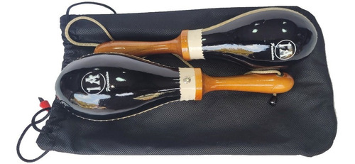 Maracas Salsera En Cuero Negra 30 Cm Con Estuche