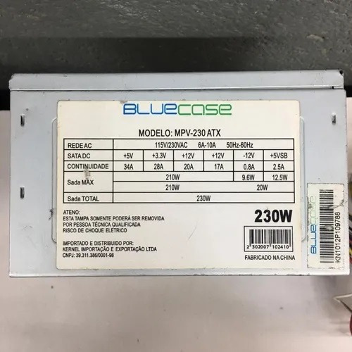 Fonte Nominal Bluecase Model: Mpv-230 Atx 24pinos 230w Sata