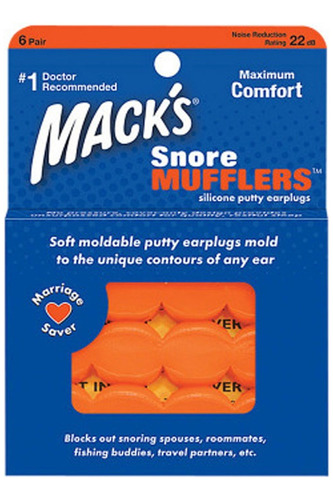 6 Pares Protetor Auricular Dormir Mack Snoozers 22db