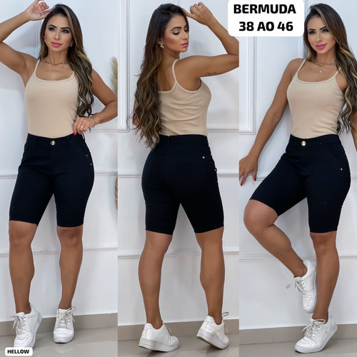 Short Feminina Sarja Bermuda Cós Alto Sarja Varias Cores