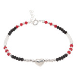 Pulsera Piedritas Y Bolitas Dije De Corazón Plata 925 Regalo