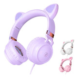 Auriculares Headset Fingertime Oreja Gato Cable Y Micrófono Color Violeta