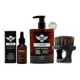 Set De Barba Cuidado Integral Shampoo + Aceite + Cepillo 
