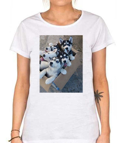 Remera De Mujer Husky Siberiano Cachorros M2