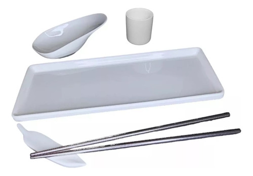 Set Sushi X5pz Palito Chino Plato Cerámica Salsa Sake Promo