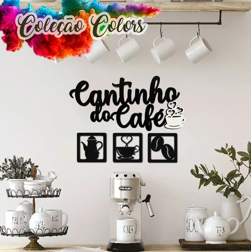 Placa Cantinho Do Café Mdf Kit 4 Peças Detalhe Branco