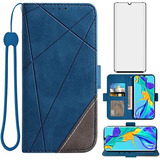 Funda Cuero Billetera Huawei P30 Pro + Protect De Pant Azul