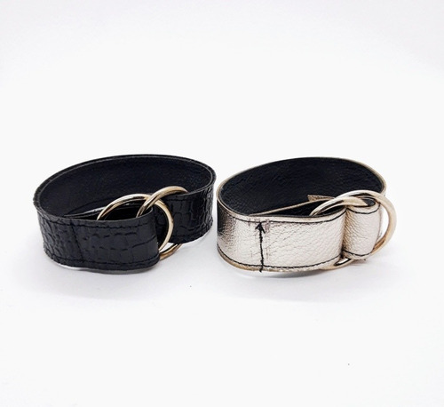 Pulsera Brazalete 100% Cuero Pu. Moda, Tendencia Negro/ Dore