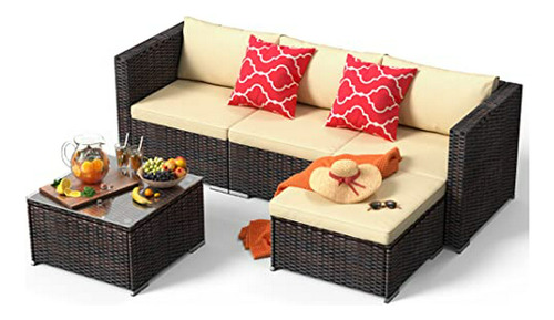 Set Muebles De Patio, Sofá Exterior Con Mesa Y Cojines