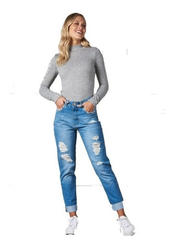 Jeans Mom De Mujer Tiro Alto Chupin Rigidos 