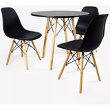 Mesa Redonda Eiffel P/ Sala 80cm E 3 Cadeiras Charles Eames