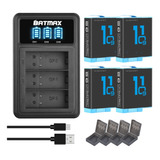 Kit 4 Bat Ahdbt-1101 901 Charge Triplo P/ Gopro Hero 9 10 11