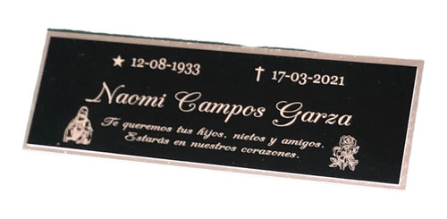 Placa Metálica Grabada Laser 15x5 Cm Plateada C/ Negra Urna 