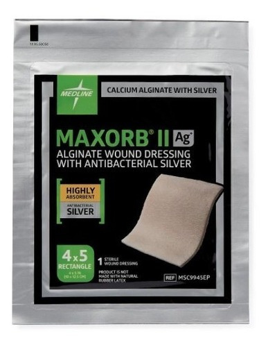 Gasa Alginato De Calcio Medline Maxorb Ii Ag De 10cm X 12.5cm X 10u