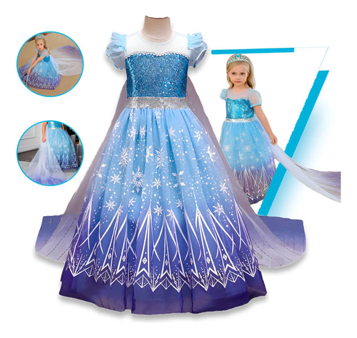 Fantasia Infantil Vestido Frozen Princesa Elsa Luxo Com Capa | Frete grátis