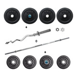 Kit De Pesas 44 Lb Set 8-discos+barra Recta O Curva Gym Prof