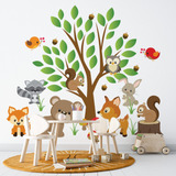 Vinilo Infantil Animales Bosque Oso Zorro Arbol Pc25a 100cm