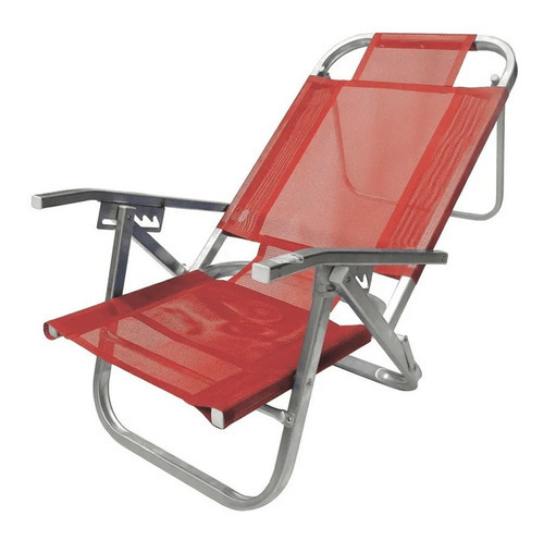 Silla De Playa Reclinable Reforzada Botafogo Luxury Copacabana, Color Rojo