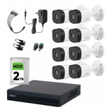 Dahua Kit De 8 Cámaras B1a21 Resolución De 2mp 1080p Dvr Cooper-i Wizsense Hasta 8 Canales Smd Plus Búsqueda De Humanos Y Vehículos + Hdd 2tb Visión Nocturna Blanca