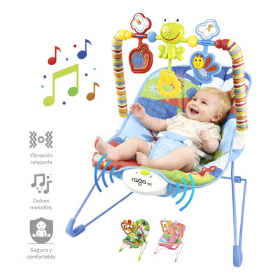 Raganet cartoon deluxe silla vibradora mecedora de bebe musical con juegos color azul | Meses sin interés