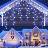 2 Serie Luce Led Cascada De Navidad Festiva Azul Y Blanco 8m