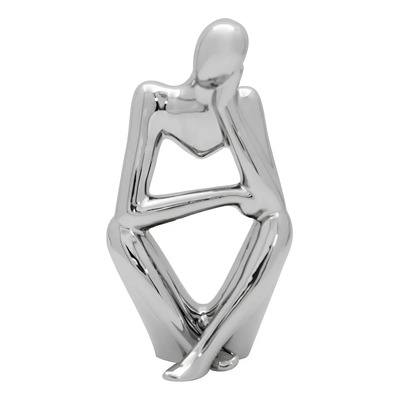 Figura Decorativa Pensador Estatua Plata Arte Abstracto 05 Plateado