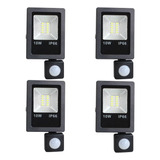 4x Refletor Holofote Led Sensor Presença Fotocélula Frio 10w