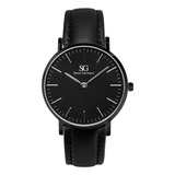 Relógio Minimalista Preto Pulseira De Couro Murray Full 40mm