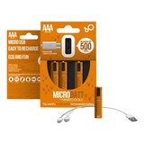 4 Pilas Aaa Recargables Cable Micro Usb Incluido Ecologicas 