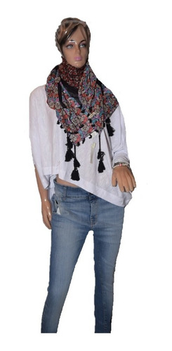 Indiastyle Pashmina Con Estampado Floreado Y Borlas