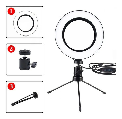 Ring Light 6 Polegadas + Tripé 16 Cm Portátil Iluminador Led Cor Da Estrutura Preto Cor Da Luz 3 Cores 110v/220v