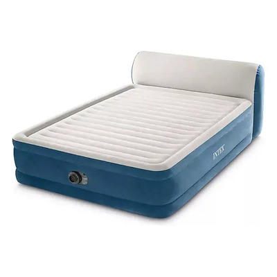 Colchon Inflable Intex Queen Dura-beam Con Cabecera Y Bomba Color Gris Con Azul | Meses sin interés