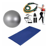 Kit Ginástica Treino Bola Súiça+ Elástico 11 Pçs+colchonete