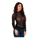 Blusa Moda Mujer Cuello Falso Malla Transparente Vf9503-2-g