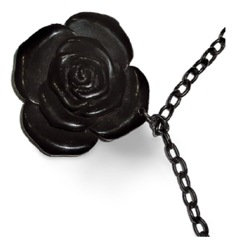 Collar Acrílico Negro Con Flor De Dije