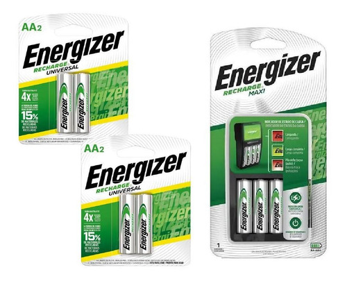 Cargador De Pilas Maxi Energizer + 4 Pilas Aa