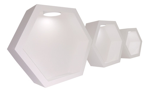 Trio De Nicho Led Colmeia Sextavado Hexagonal Branco Mdf