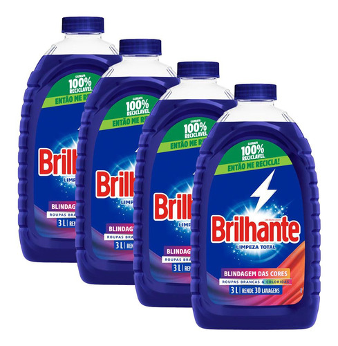 Kit 4 Sabão Líquido Brilhante Limpeza Total 3l Cada