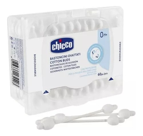 Cotonete Para Bebê Chicco Haste Formato Anatômico C/ 60 Unid