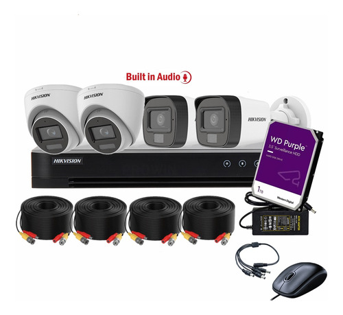 Cctv Kit Pro Hikvision 4 Cam 2mp Smart Colorvu Audio 1tb