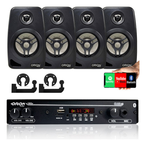 Kit Som Ambiente 1002 Bt Control +4 Caixas Parede Preta 55w