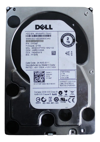 Hd Dell 2tb Sas 7.2k 6g 3.5 St32000645ss 01d9nn Cor Prata