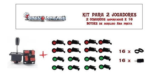 Kit Arcade Botões De Acrilico Aba Preta 02 Players Bartop 