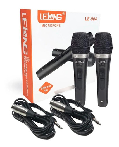 Kit 2 Microfone Profissional + Cabo 4m Lelong Le-904 Cor Preto