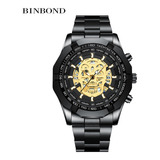 Reloj Binbond S034 Luminous Skull Skeleton Color Del Fondo Negro/oro