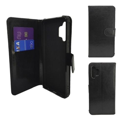 Capa Capinha Carteira Flip Couro Preto Para Galaxy A32 4g